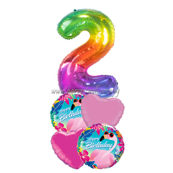 Tropical Cool Flamingo Birthday Age Balloon Bouquet